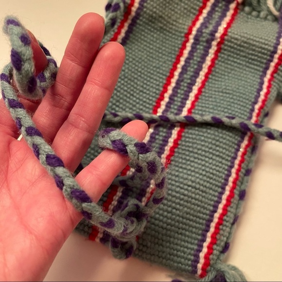 Colombian handmade wayuu striped blue woven knit Crossbody flap fringe bag 6x7” - Picture 6 of 12